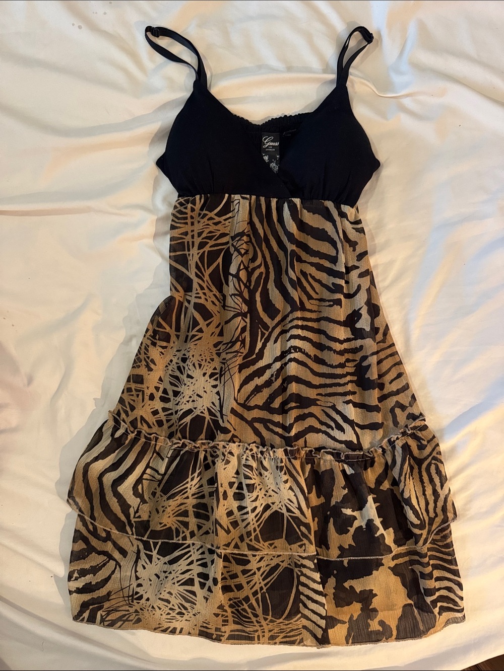 Guess Black Bodice Brown Animal-Print Casual Dress